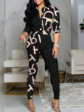 Conjunto de dos piezas de camisa informal de manga larga con solapa y estampado de bloques de color